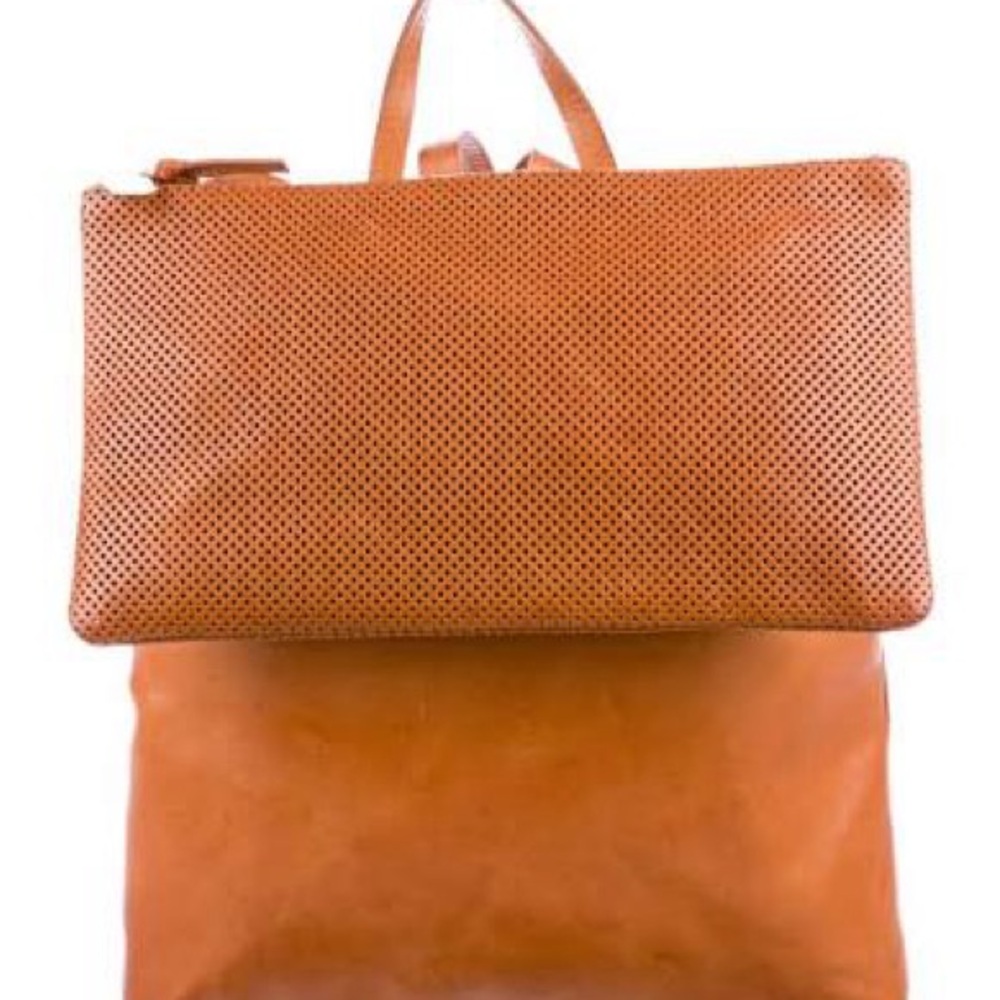 Clare V Agnes Perforated Leather Tan Cuoio Backpack